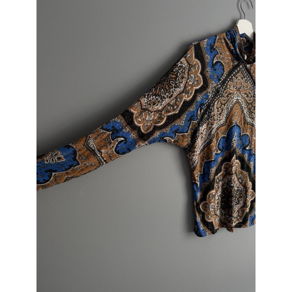 Free People Paisley Turtleneck Top Boho Long Sleeve Stretch Shirt Women S Y2K - Picture 4 of 6
